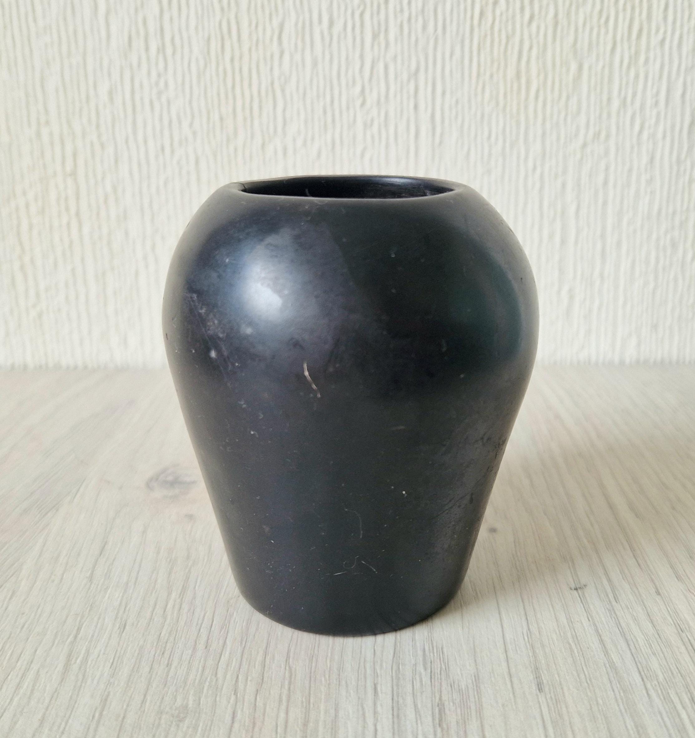 Ancient Egyptian Carved & Black Painted Stone Kohl Vessel Pot 8.6cm