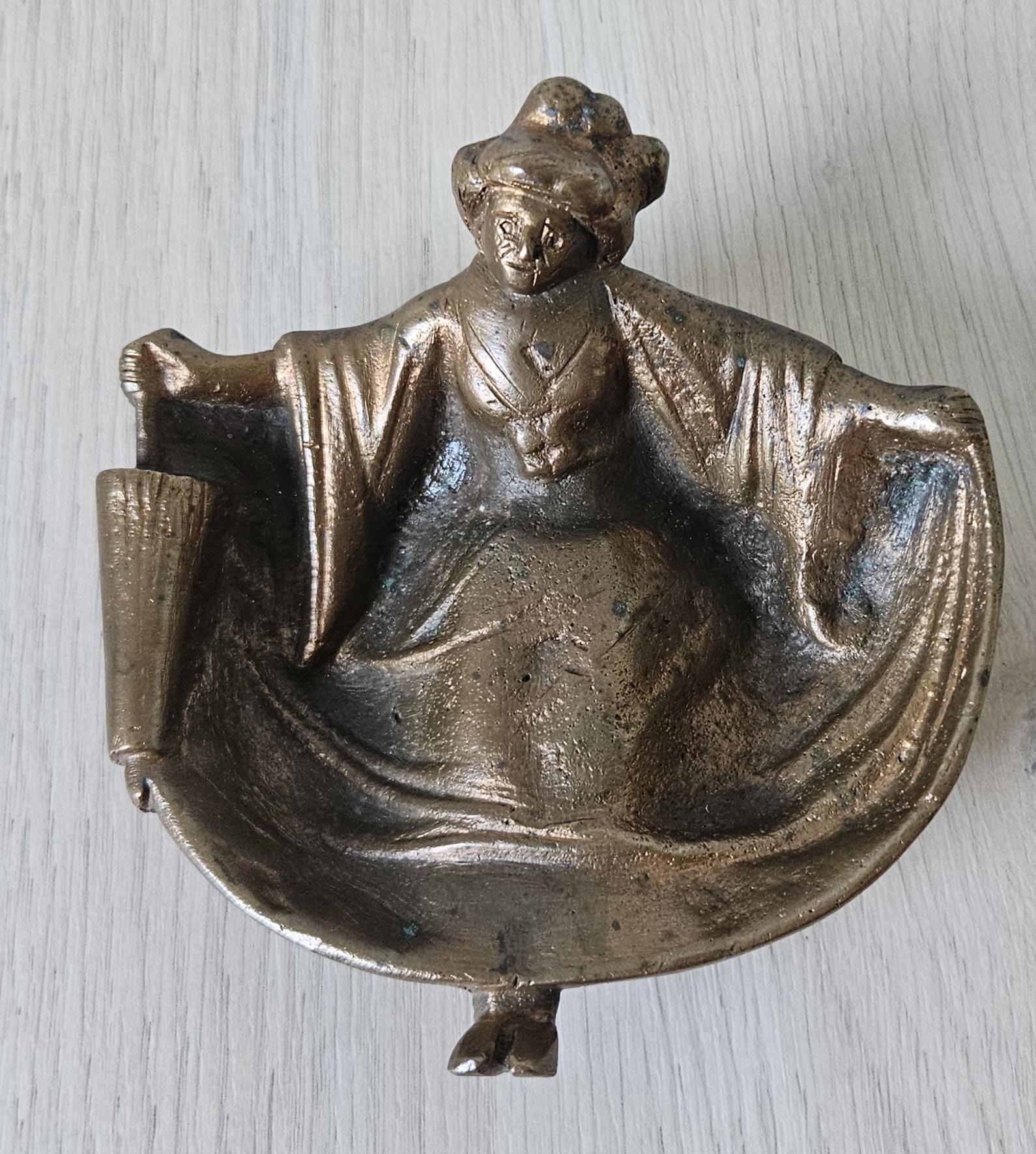 Vintage Naughty Geisha Bronze ,Calling Card Holder, Vide Poche, Paperweight 5.5" X 5.5"
