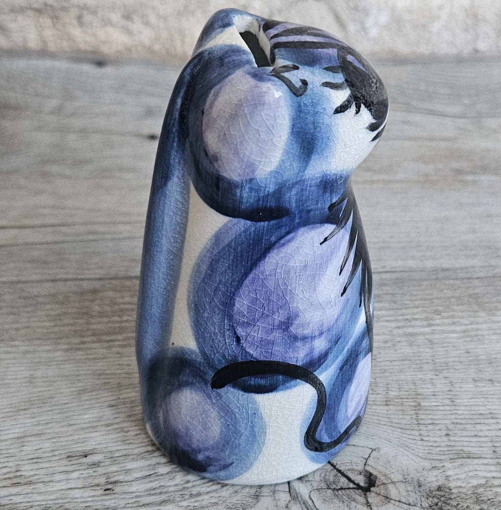 Pottery Cat Ornament 5p Money Box 10.5cm MCM Vintage Cat Figure