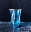 19th Century Hand Blown Peacock Blue Glass Beaker: Aventurine Rim