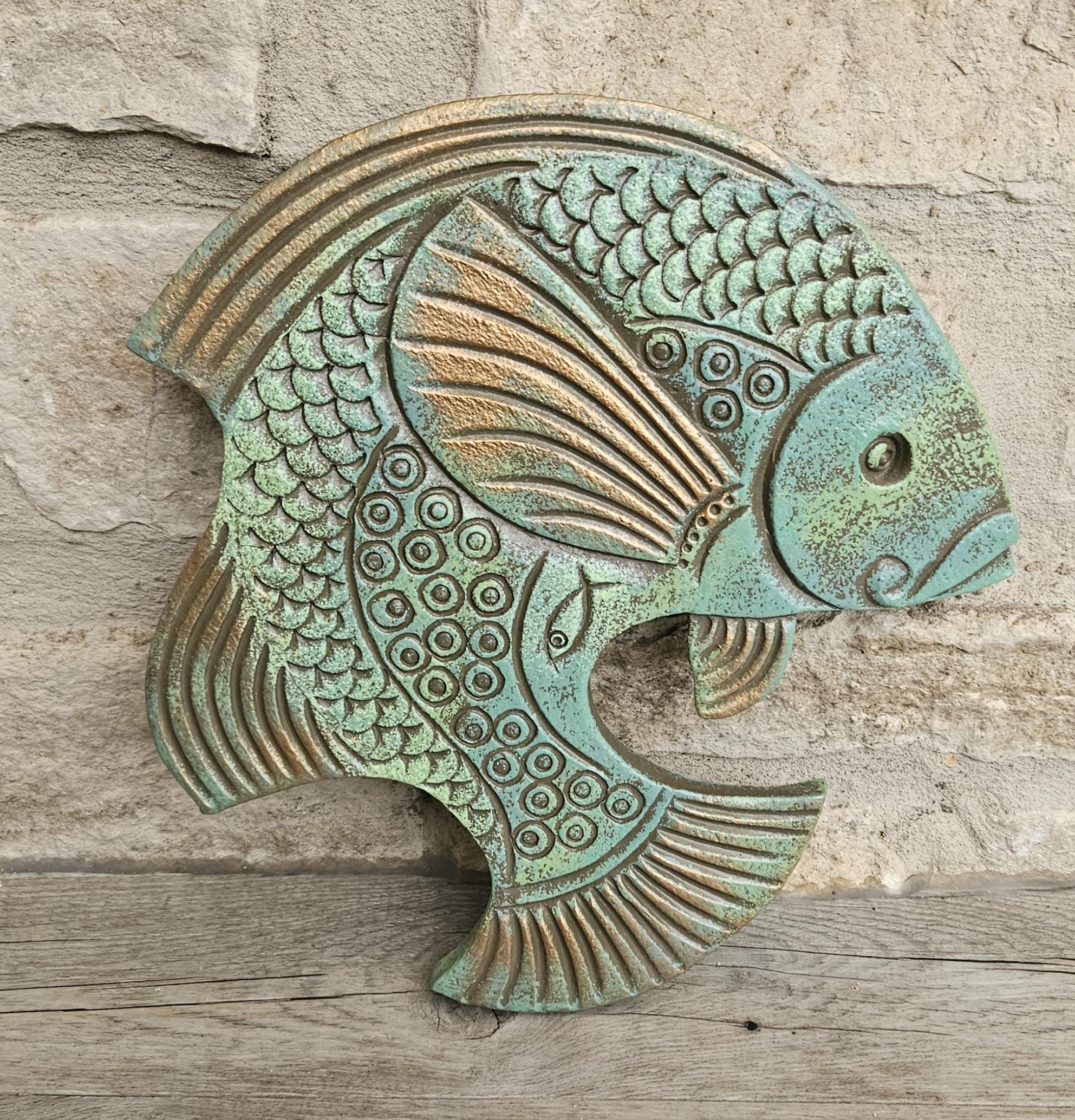 Vintage Large Fish Ceramic Wall Decor Handmade Anton Cheny Signed Fish 24cm X 26cm Decor Bathroom Decor