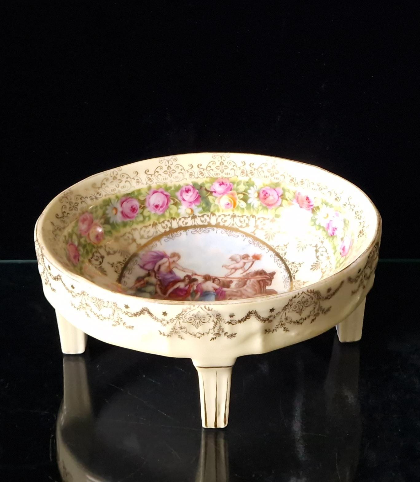 Vintage Royal Vienna Style Four Footed Oval Aurora Apollo Chariot Candy Dish