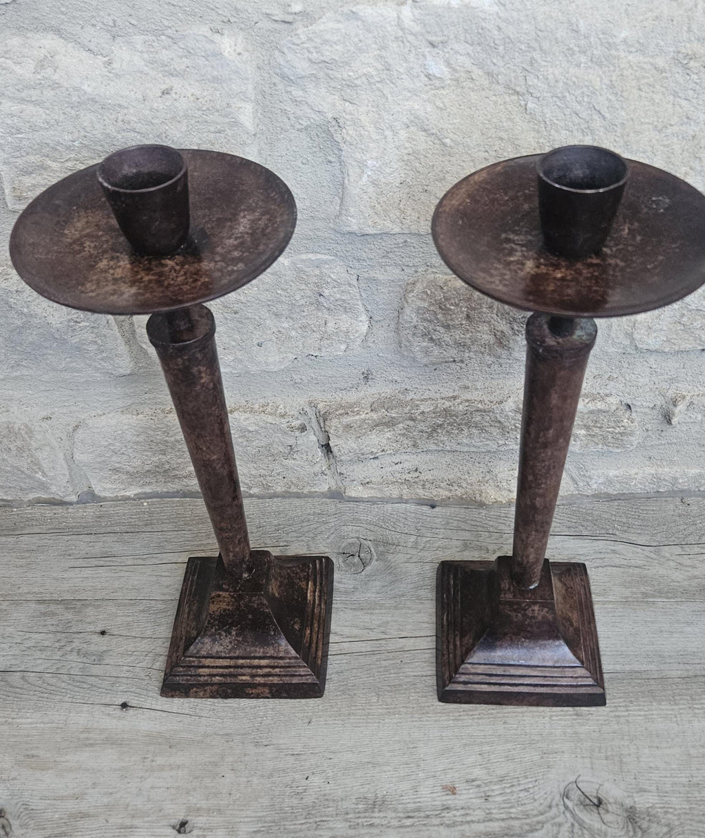 Vintage Art Deco Style Pair Tall Metal Candlesticks Candle Holders 35cm Tall Taper Candlesticks Tall
