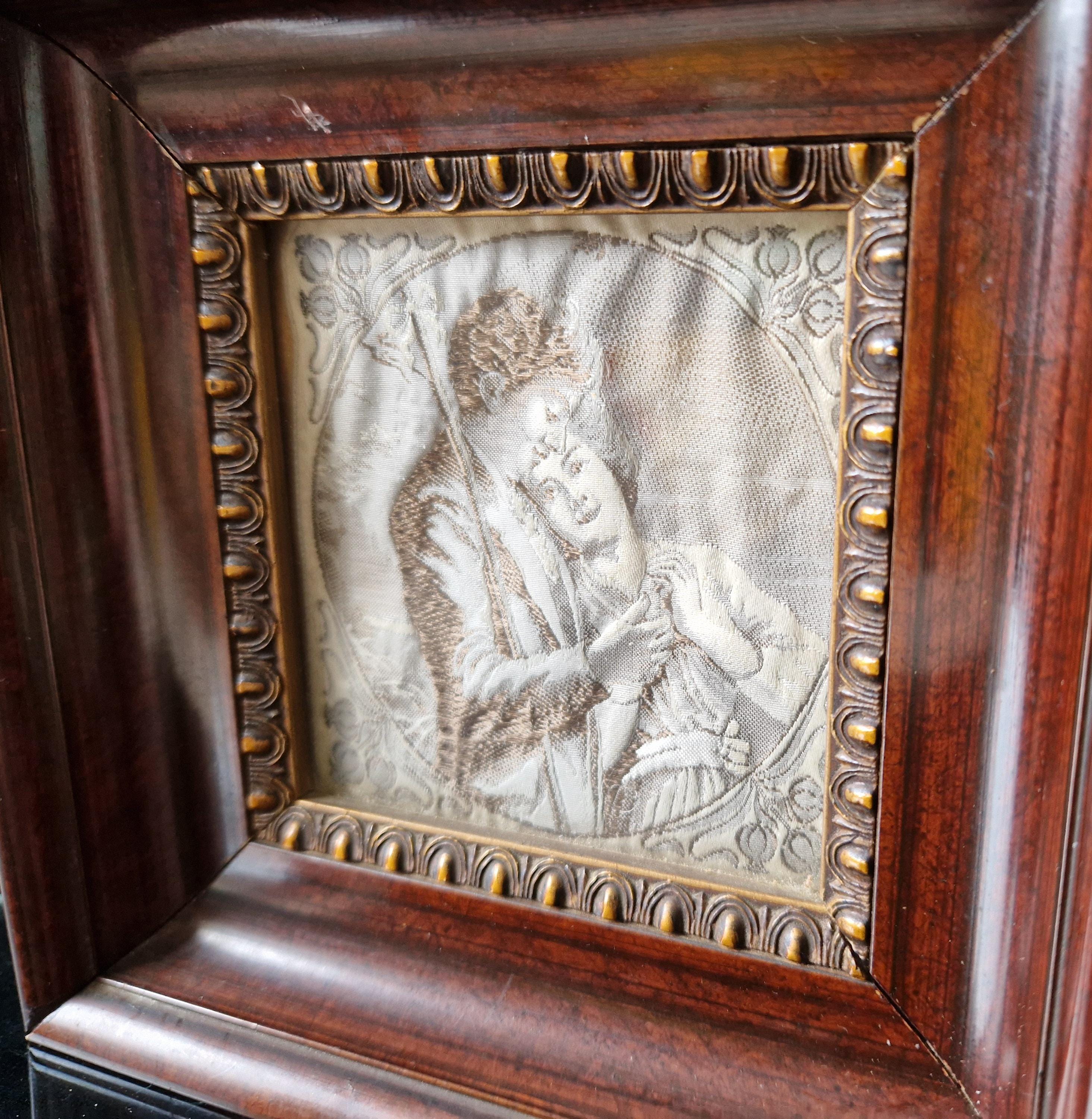 Fine Victorian Woven Silk Framed & Mounted Miniature Artwork 'Rural Lovers' Very Rare.