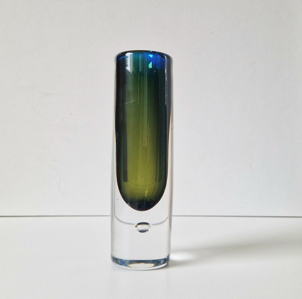 Vicke Lindstrand Kosta Sommerso Art Glass Vase: 1950s Modernist Cylinder
