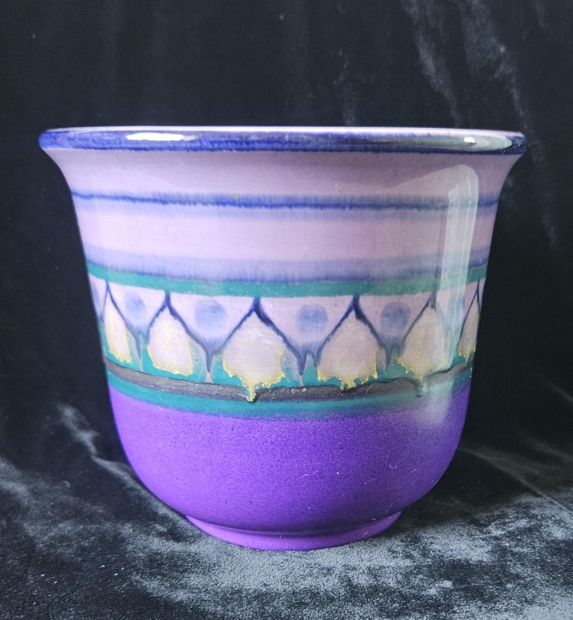 MidCentury Small Ceramic Planter Purples Flora Gouda Holland hand decorated Lila design 60's