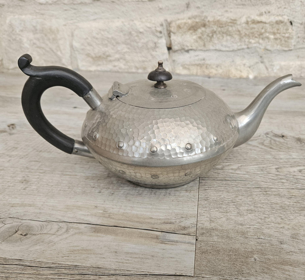 Vintage Arts and Crafts Hammered Pewter Teapot England Collectible British 1920s