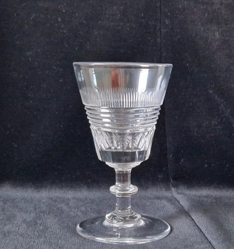 Early 19th C. Wine Glass Slice Blaze & Prism Cut Bowl Medial Blade Knop Stem