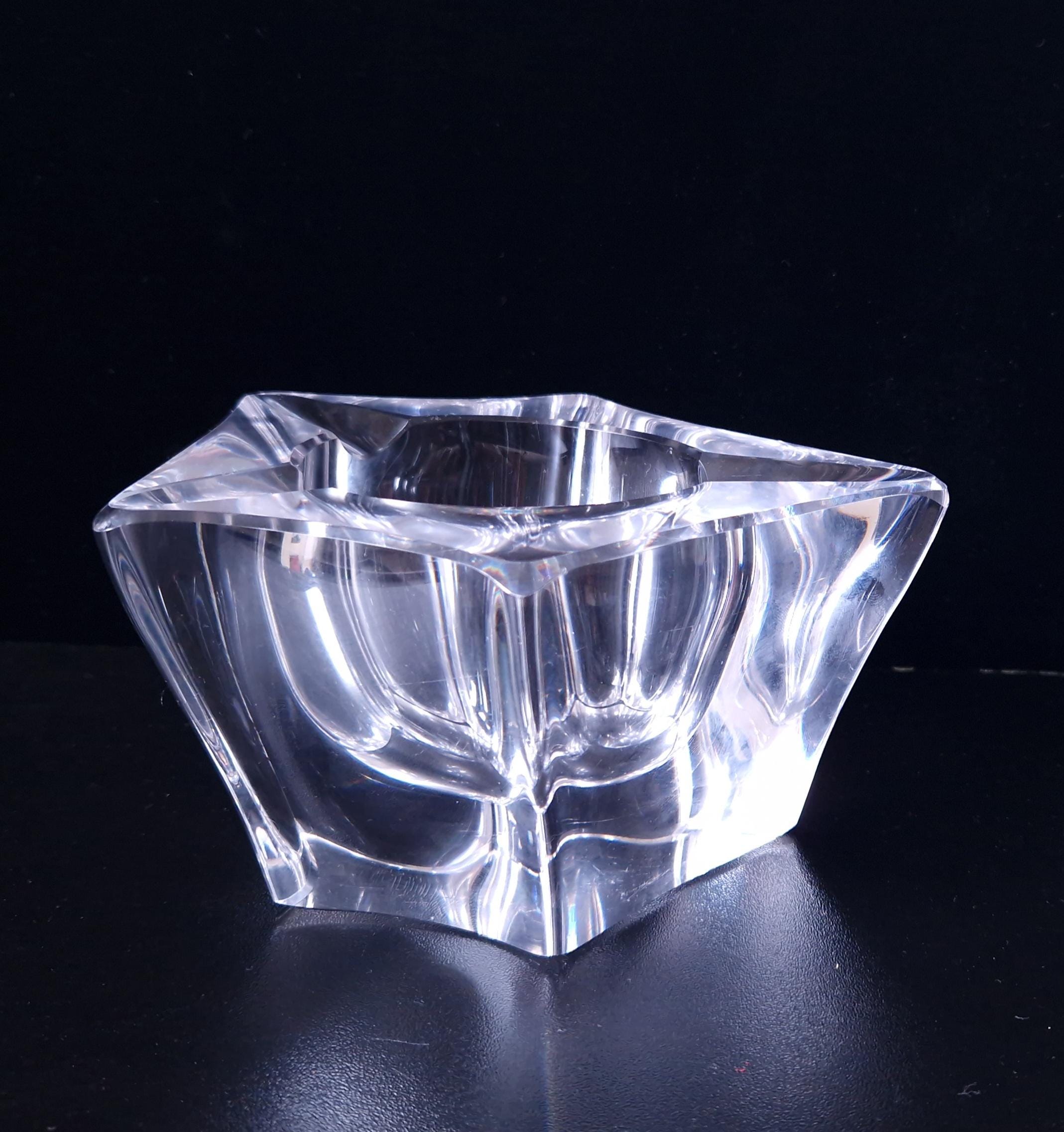Heavy Freeform Geometric Bevelled Edge Continental Mid-Century Crystal Glass Table Desk Ashtray