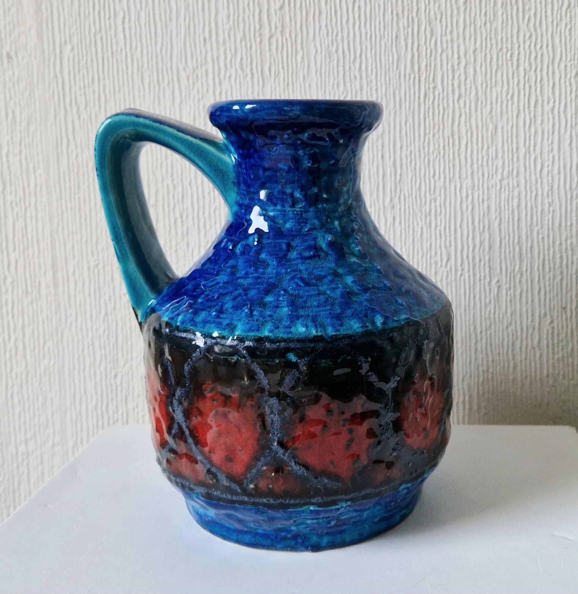Bay Keramik West German Fat Lava Pottery Jug Vase: Mid-Century Op Art