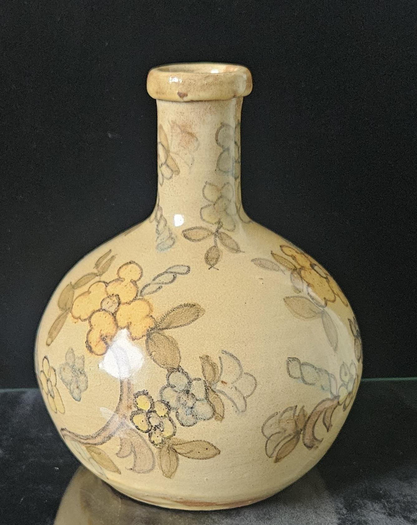 Vintage Handpainted Portugese Floral Vase, Algarve Pottery