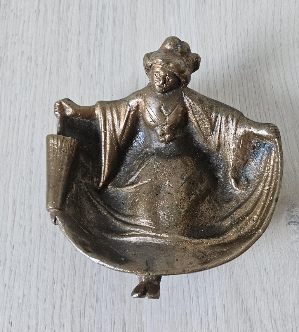 Vintage Naughty Geisha Bronze ,Calling Card Holder, Vide Poche, Paperweight 5.5" X 5.5"