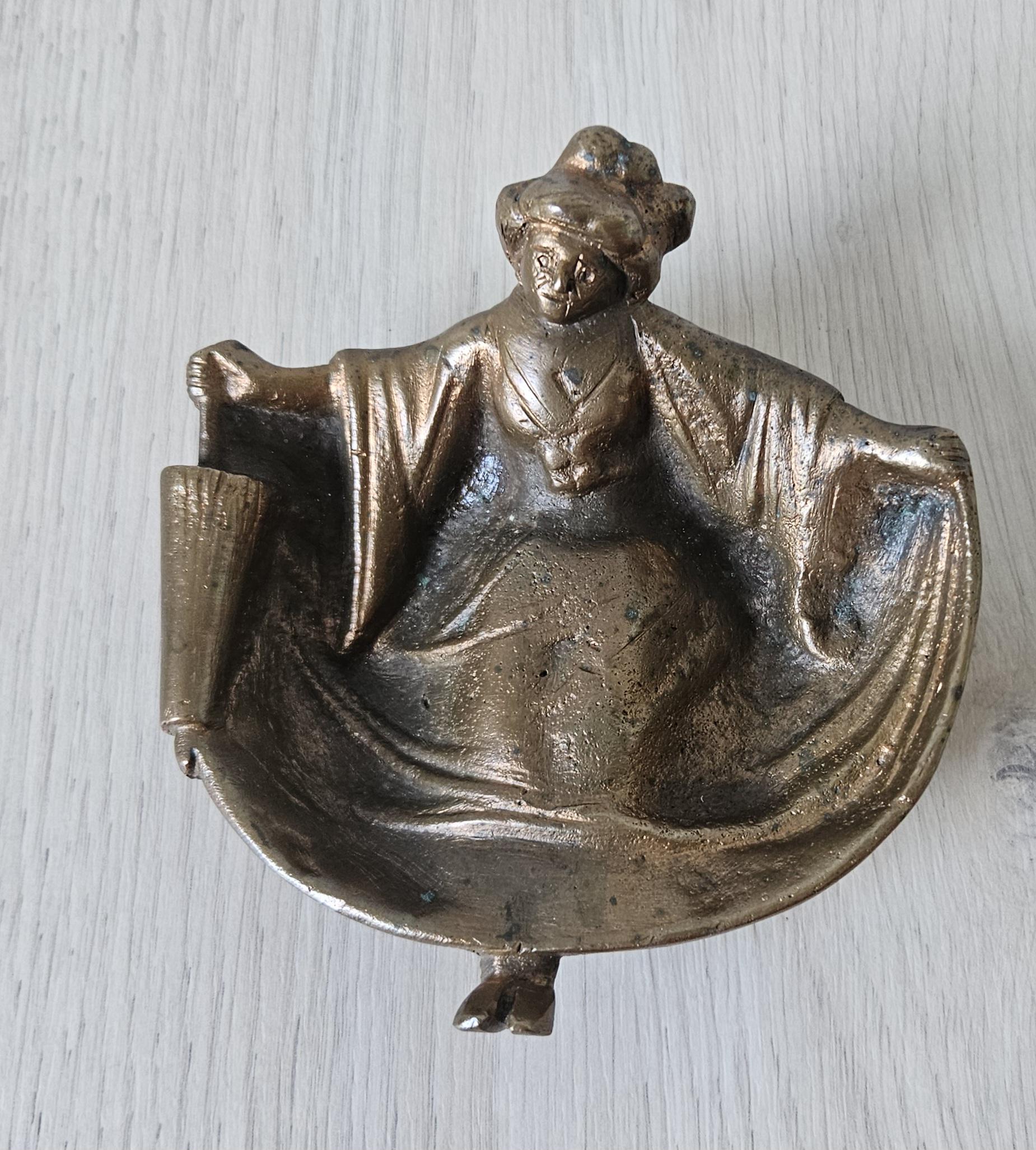 Vintage Naughty Geisha Bronze ,Calling Card Holder, Vide Poche, Paperweight 5.5" X 5.5"