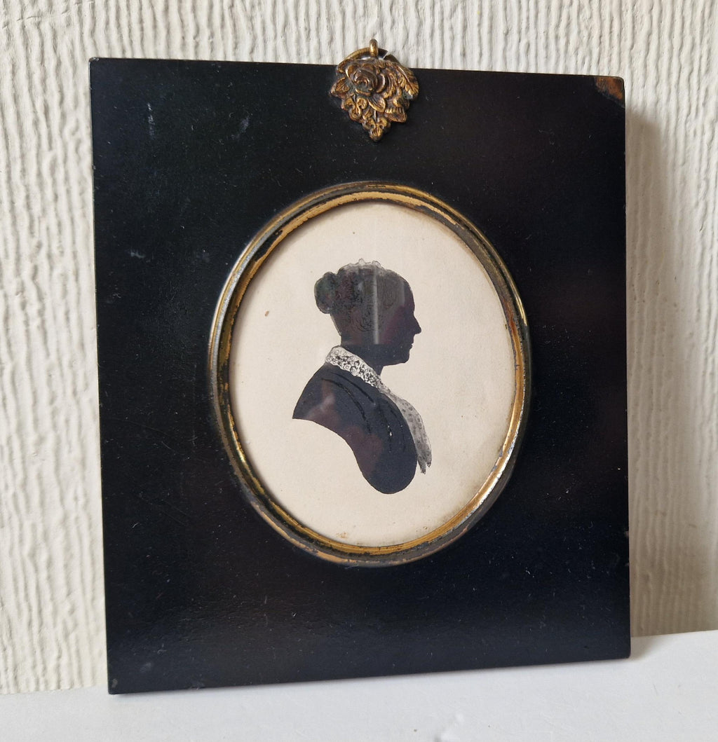 Fine Early 19th Century Silhouette 'Shade' Miniature Portrait Of A Mature Gentlewoman Framed