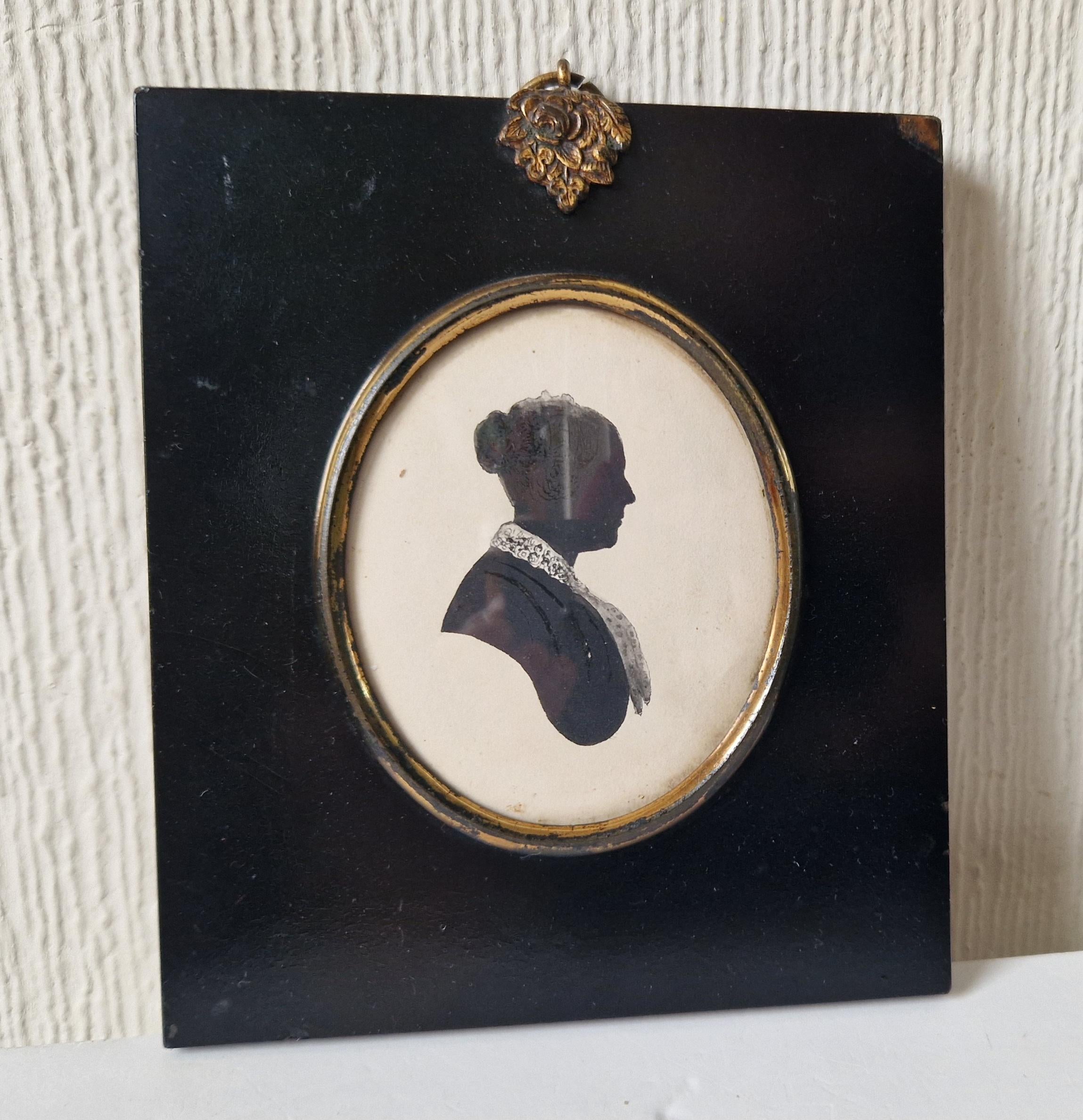 Fine Early 19th Century Silhouette 'Shade' Miniature Portrait Of A Mature Gentlewoman Framed