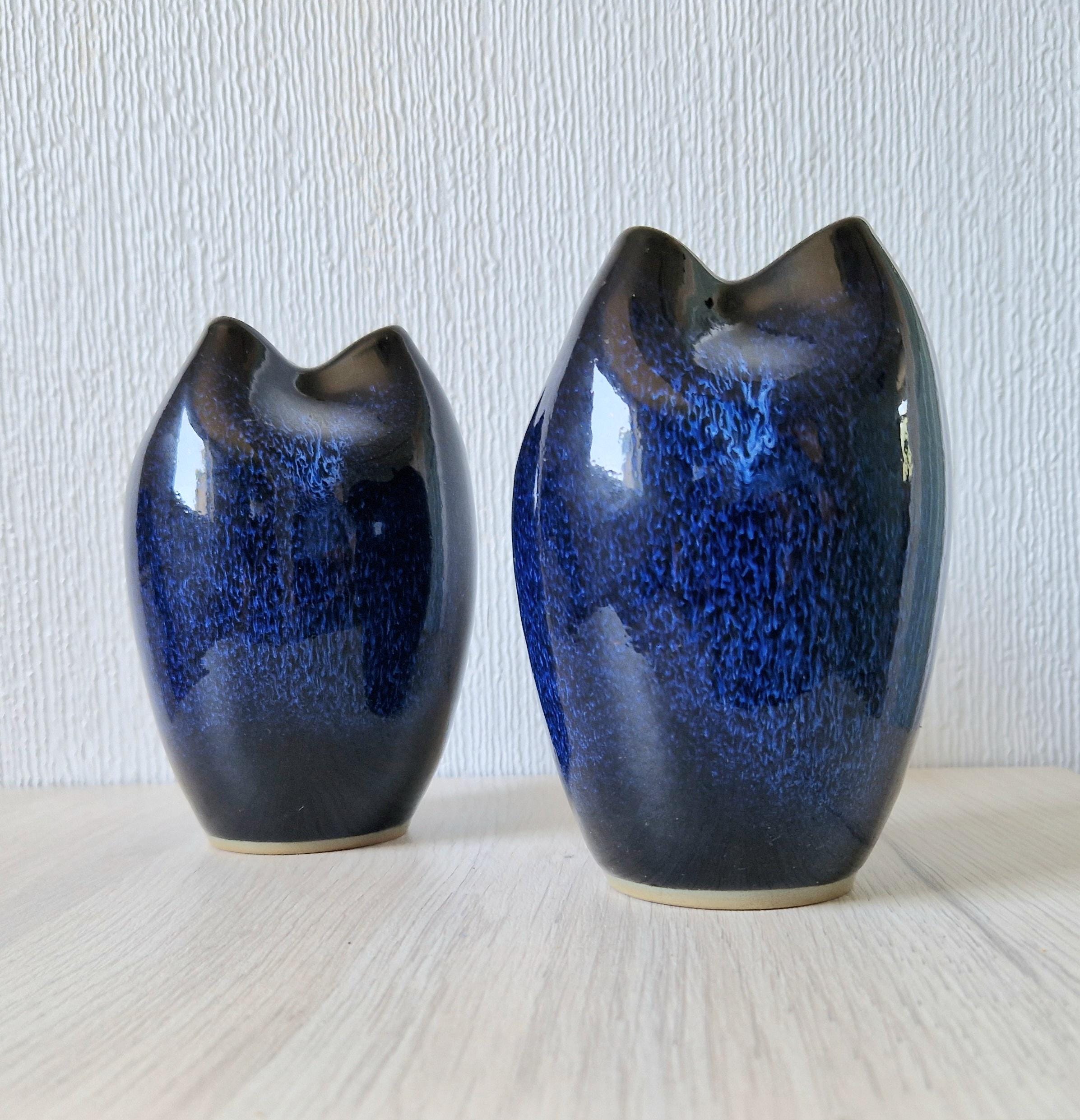 Pair of Fine Midcentury Japanese Cobalt Blue Glaze Ikebana Vases 14.5cm