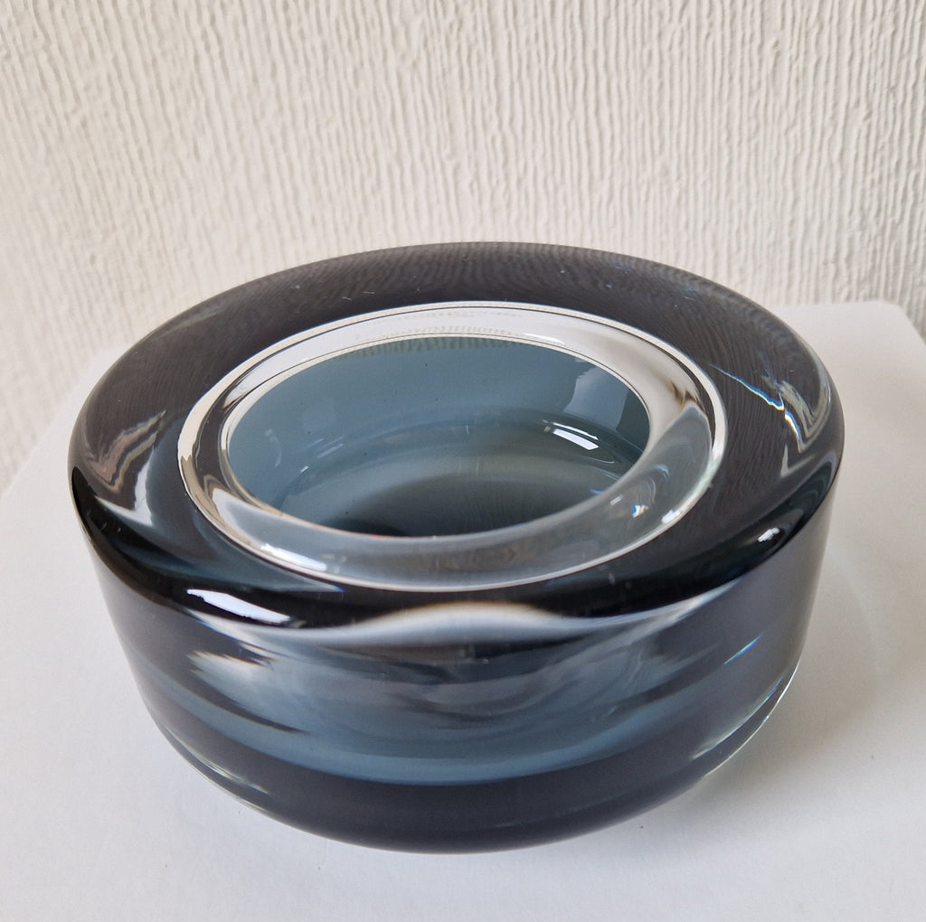 Per Lutken For Holmegaard Ashtray Bowl MCM Smoke Blue Danish Art Glass 1960's
