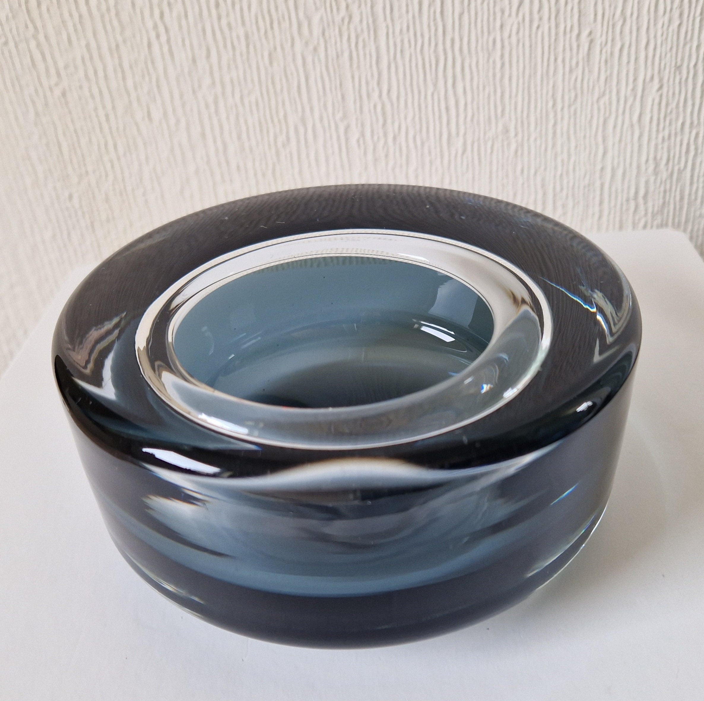 Per Lutken For Holmegaard Ashtray Bowl MCM Smoke Blue Danish Art Glass 1960's