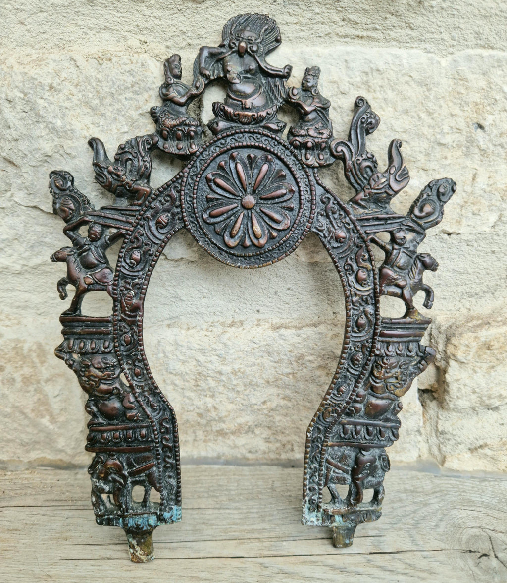 Antique Cast Copper Bronze South Indian Prabhavali Halo Frame Prabhawal, Prabhaval, Kirtimukha