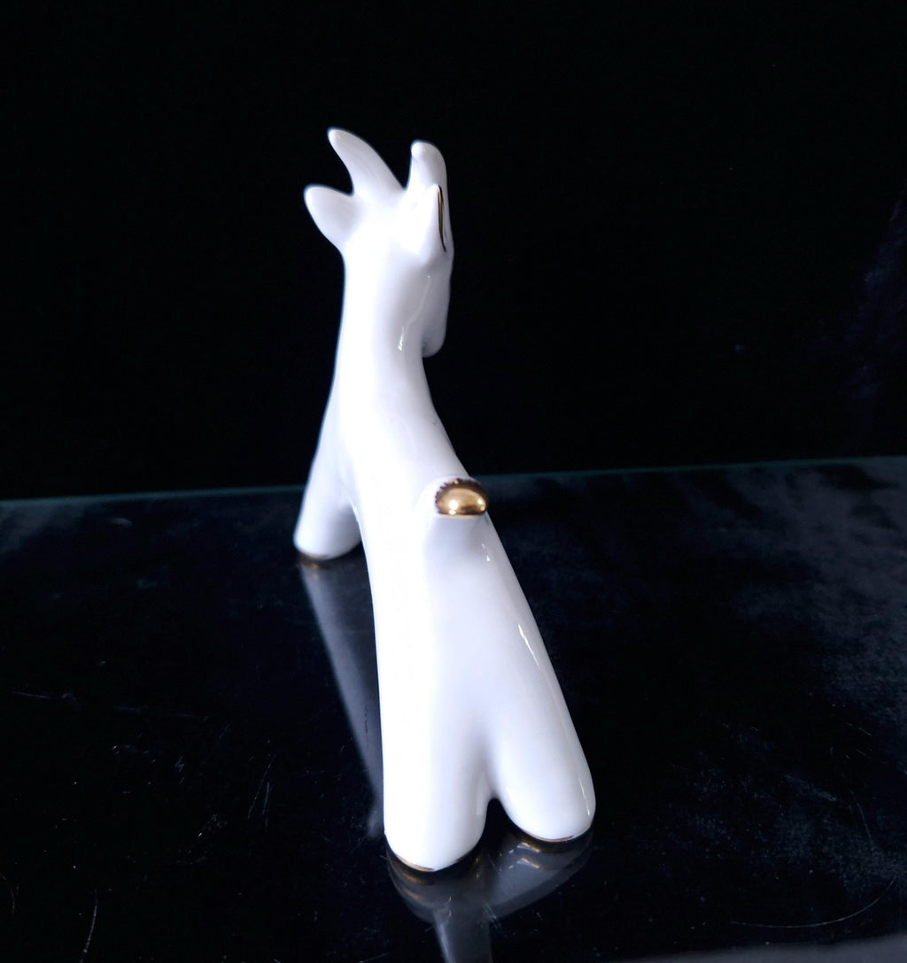 Vintage Fein Bayreuth Sophienthal Germany White & Gold Ram Figurine Abstract Pattern Rare