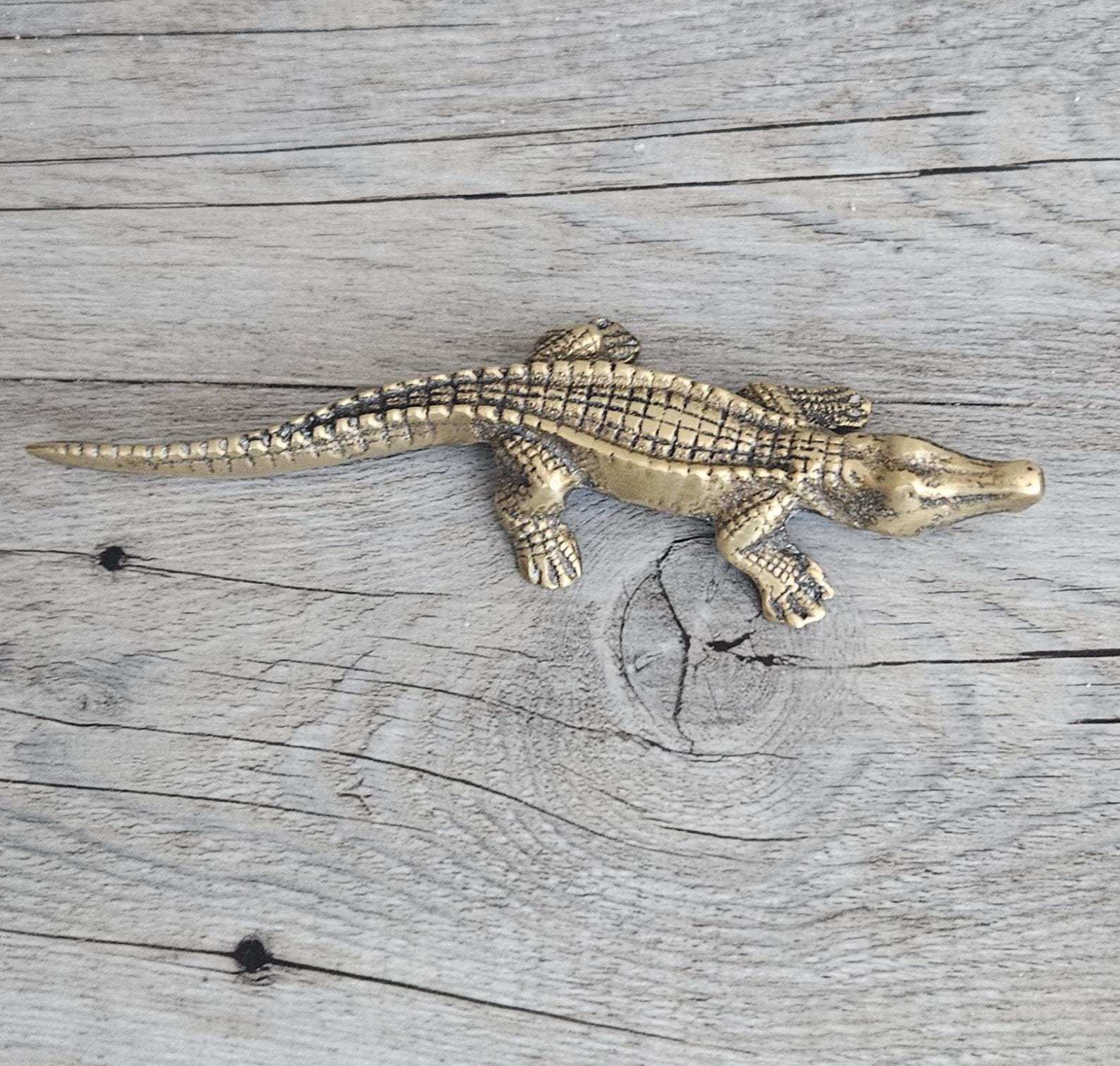 Vintage Small Brass Crocodile Figure Ornament 13.5cm Long Mcm Brass