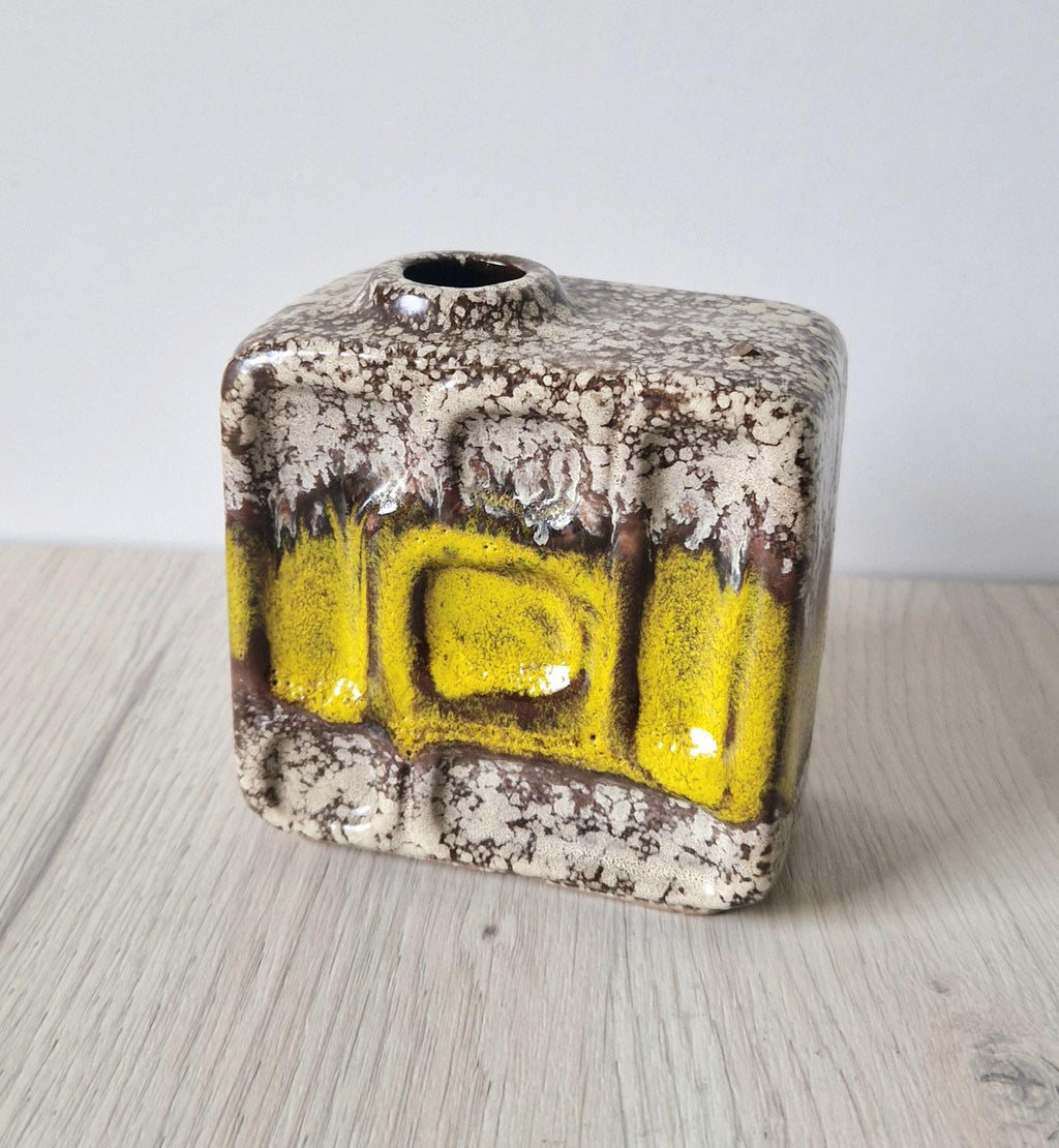 Vintage 1960's Strehla Yellow Fat Lava Block Chimney Vase GDR East German