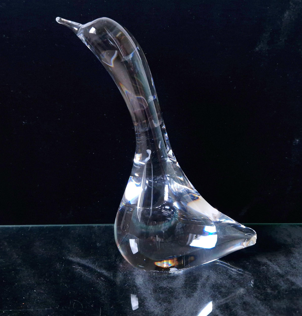 Daum France Crystal Goose Head Up Figure Ornament 19cm Signed Vintage