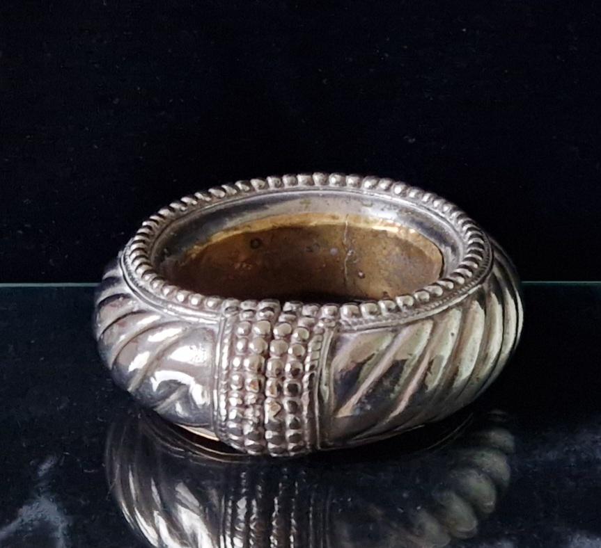 Antique North African Moroccan Silver Metal & Brass Slave Anklet Vide Poche Desk Catchall Dish