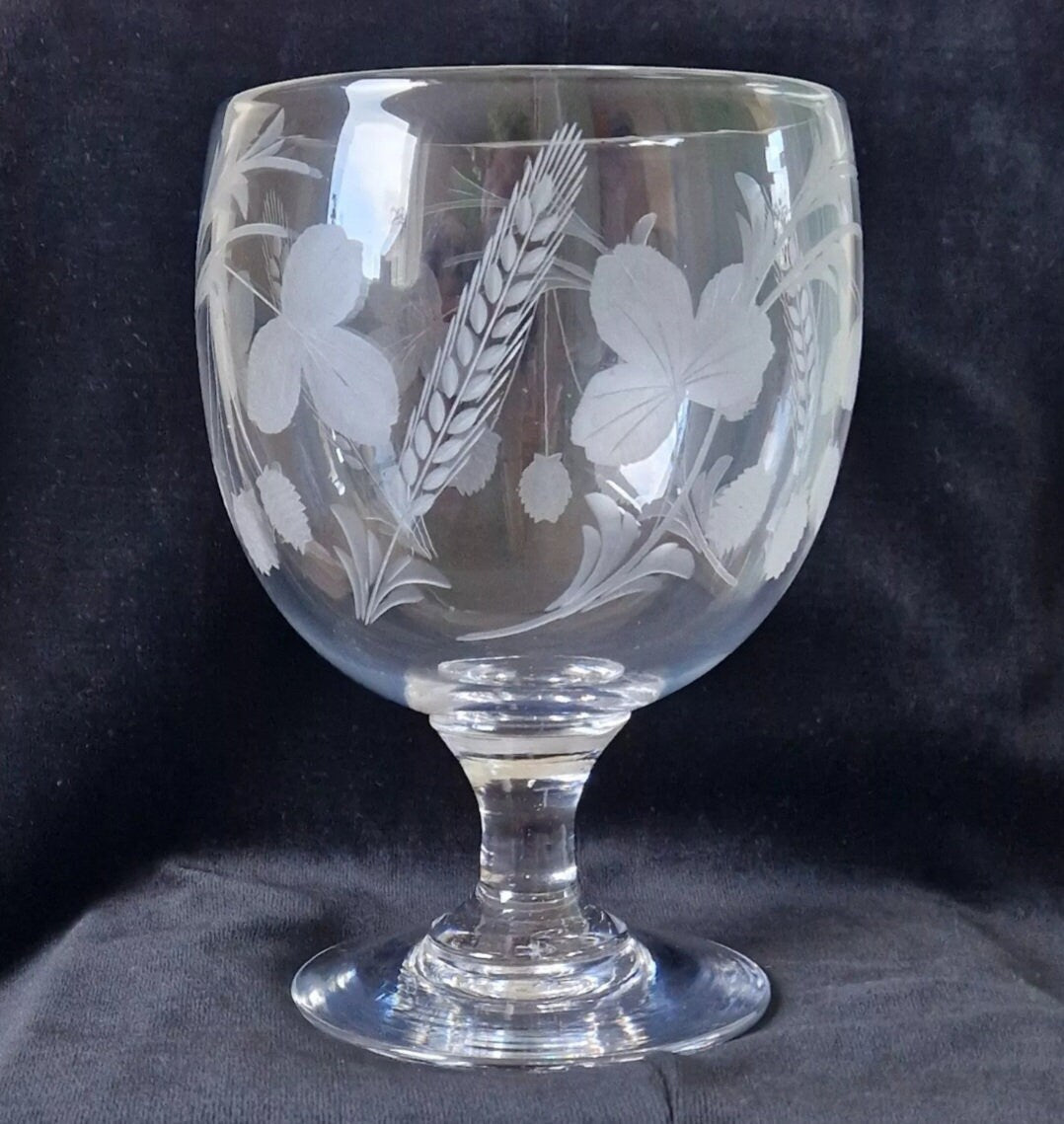 Antique Fine Engraved 19th Century Hops & Barley Enlarged Serving Rummer c1840