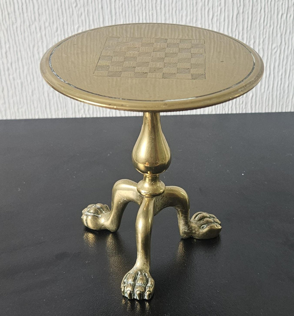 Antique Victorian Brass Miniature Games Table Candle Reflector: Ball & Claw Feet