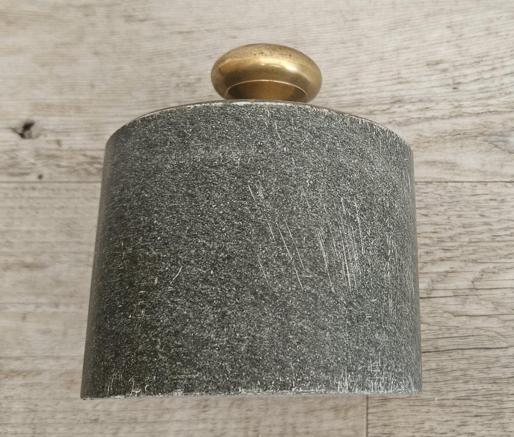 Original Mcm Green Stone Door Stop with Brass Handle Rustic Midcentury Circular Doorstop