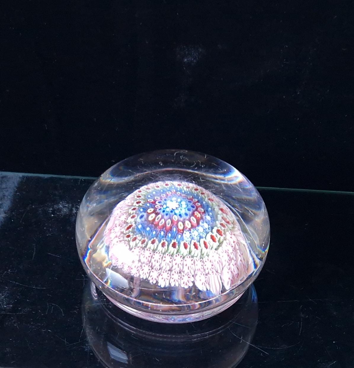 Old English Richardsons Magnum Concentric Millifiore Canes Footed Glass Paperweight