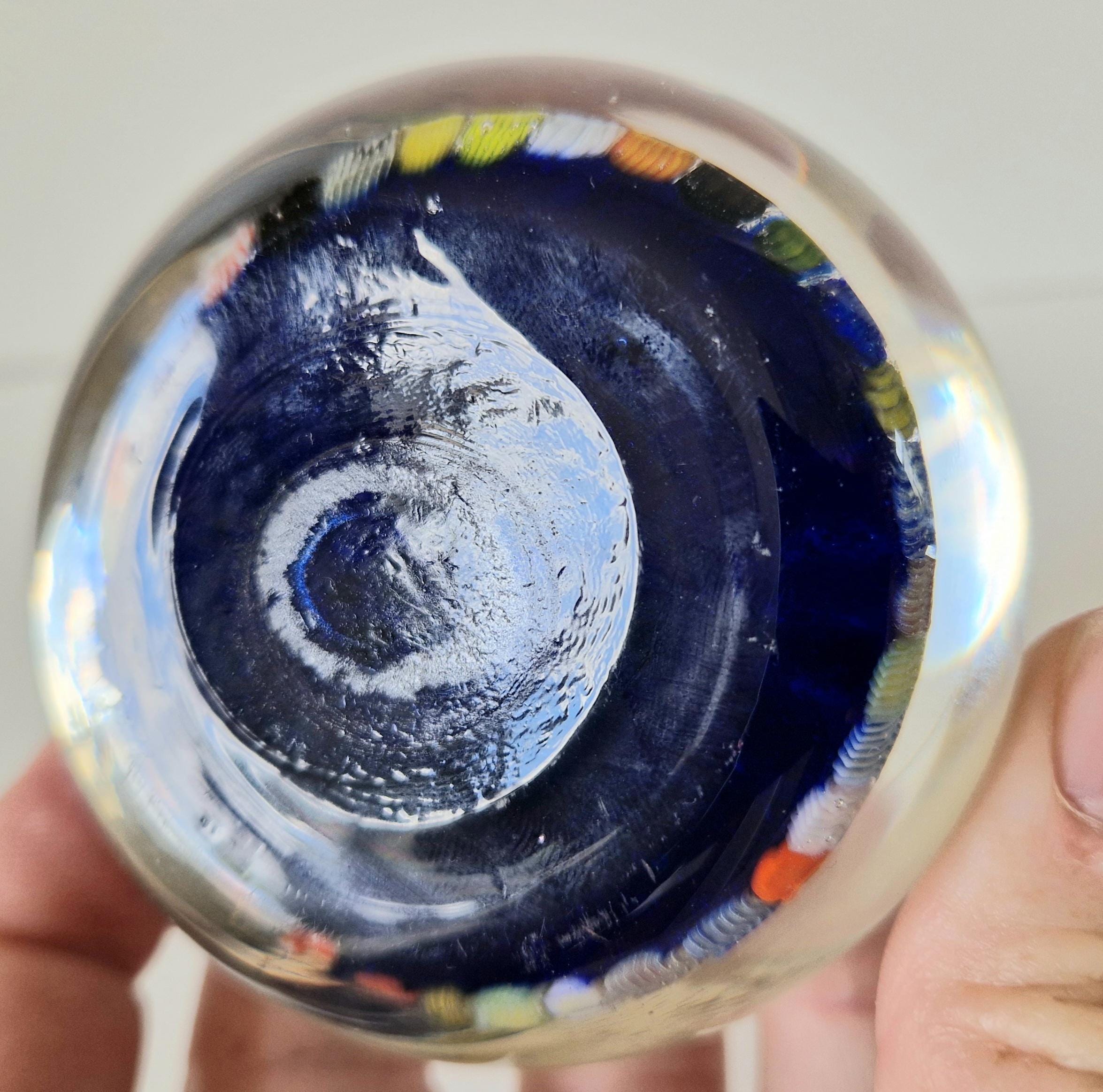Vintage Strathearn Scottish Glass Millifiore Close Pack Blue Ground Paperweight 8cm