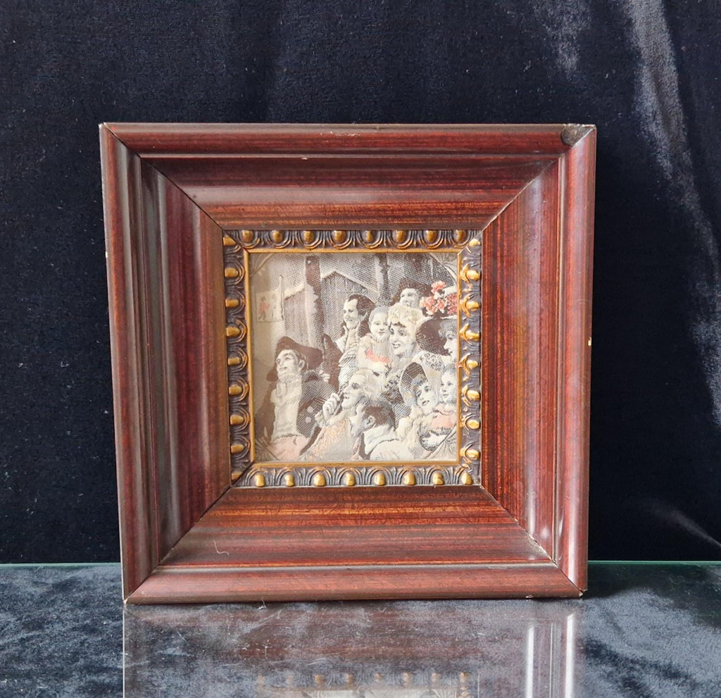 Fine Victorian Woven Silk Framed & Mounted Miniature Artwork 'Georgian Audience' Very Rare.