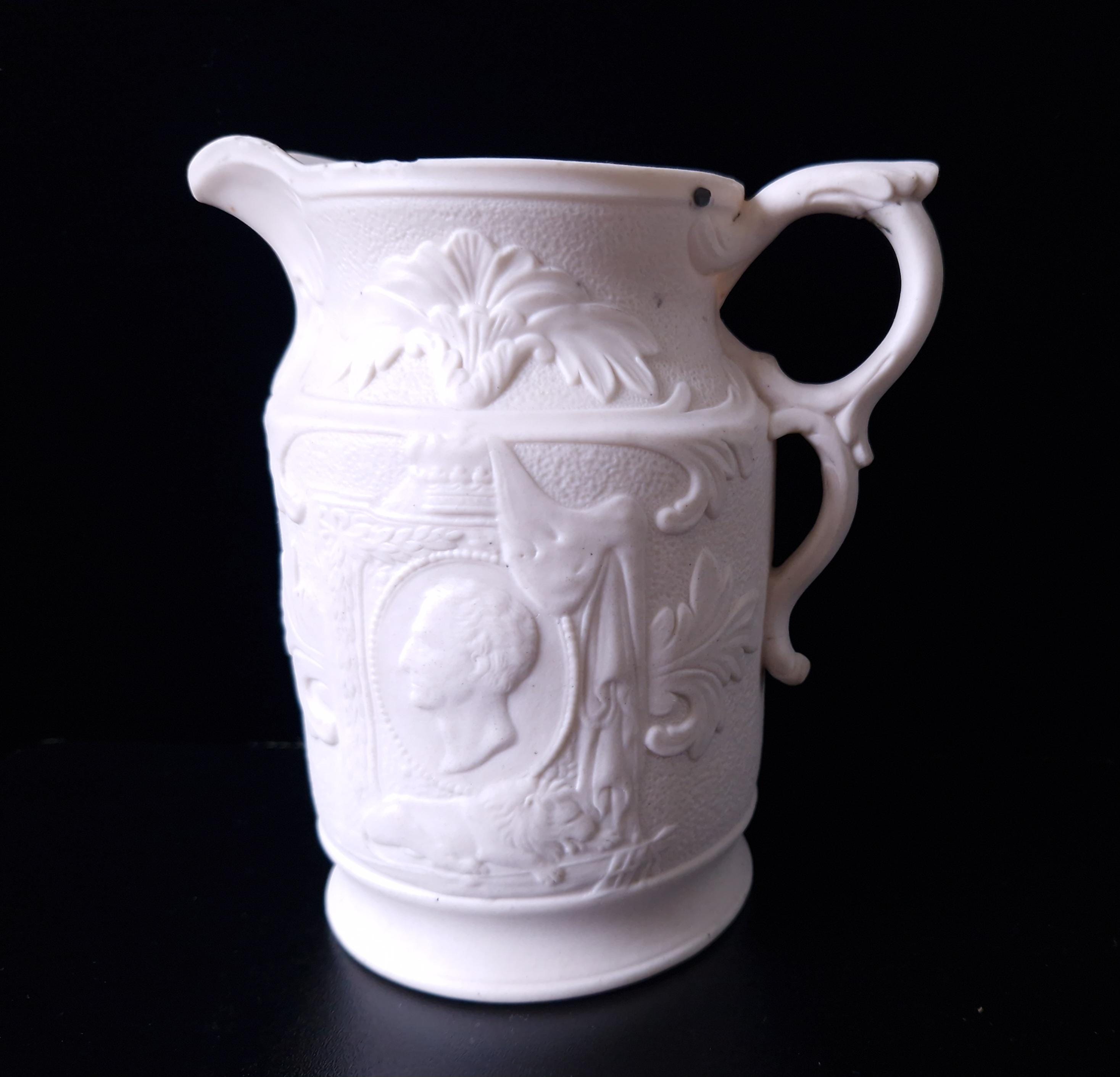 19th Century Parian Ware Duke Of Wellington Commemorative Pitcher Jug