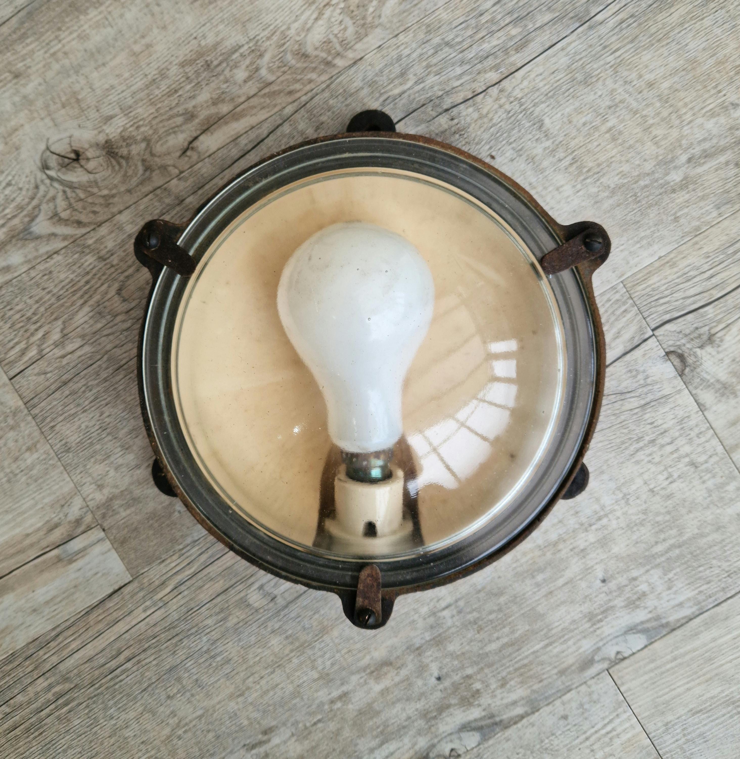 Vintage Industrial Marine Bulkhead Wall Light Cast Iron Round Fixture