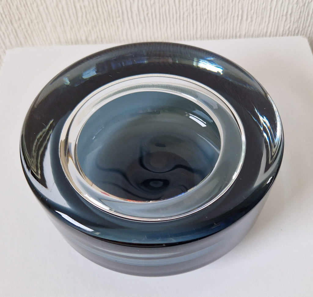Per Lutken For Holmegaard Ashtray Bowl MCM Smoke Blue Danish Art Glass 1960's