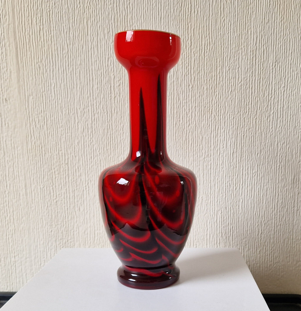 Vintage Striking Carlo Moretti Red & Black Opaline Glass Vase  Mid-Century Florence