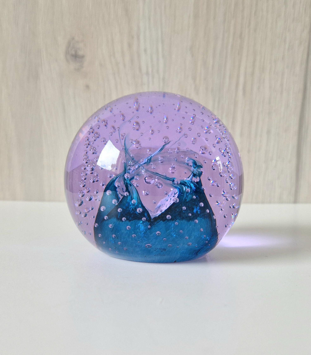 Caithness Purple & Blue Cauldron Large Art Glass Ball Paperweight 8cm Signed