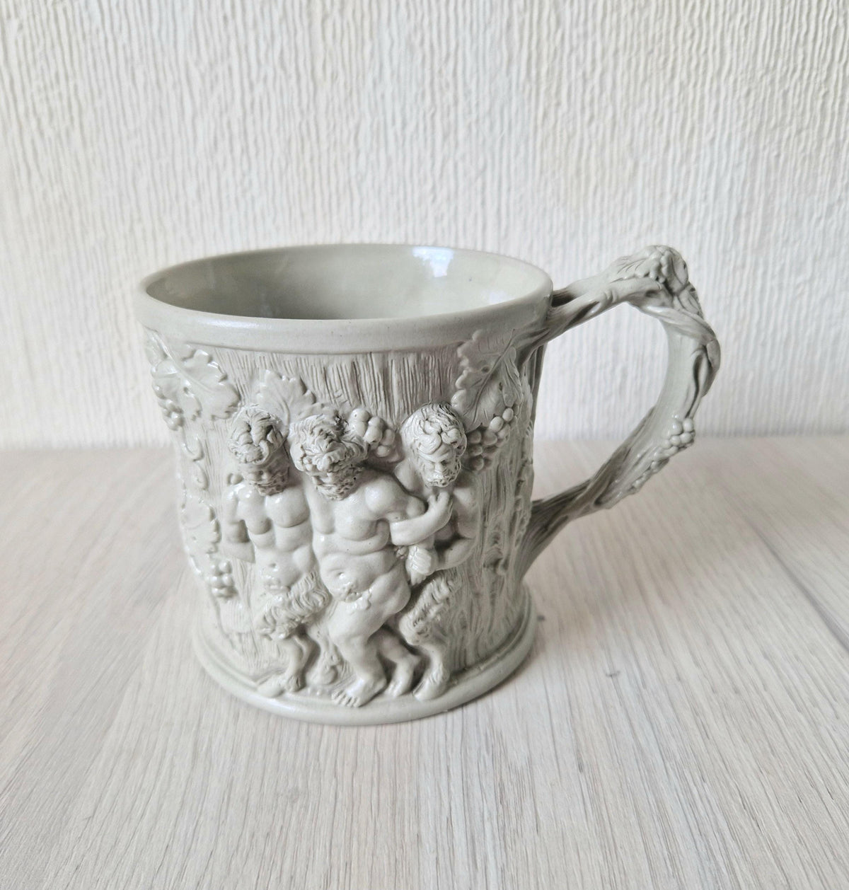 1830s Minton Stoneware Mug: Silenus and Bacchus Relief