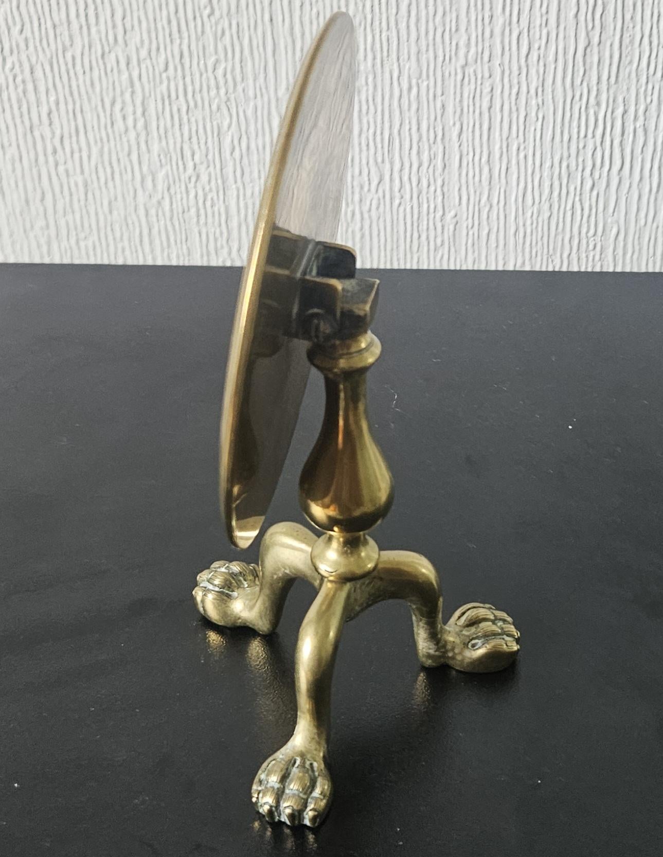 Antique Victorian Brass Miniature Games Table Candle Reflector: Ball & Claw Feet