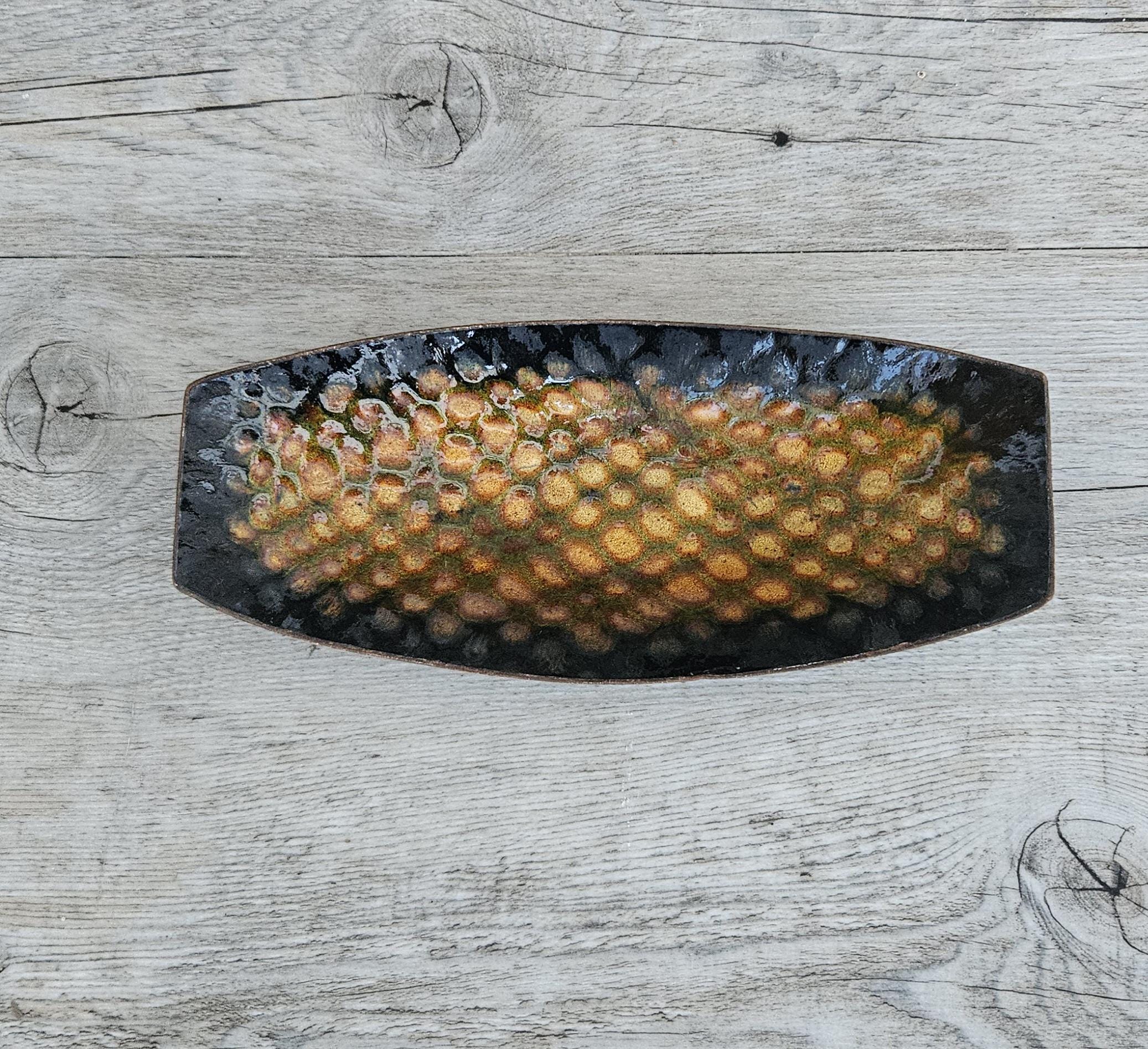 Midcentury Metal Enamel Trinket Dish Oblong Curved Coffee Table Small Dish 18cm Long