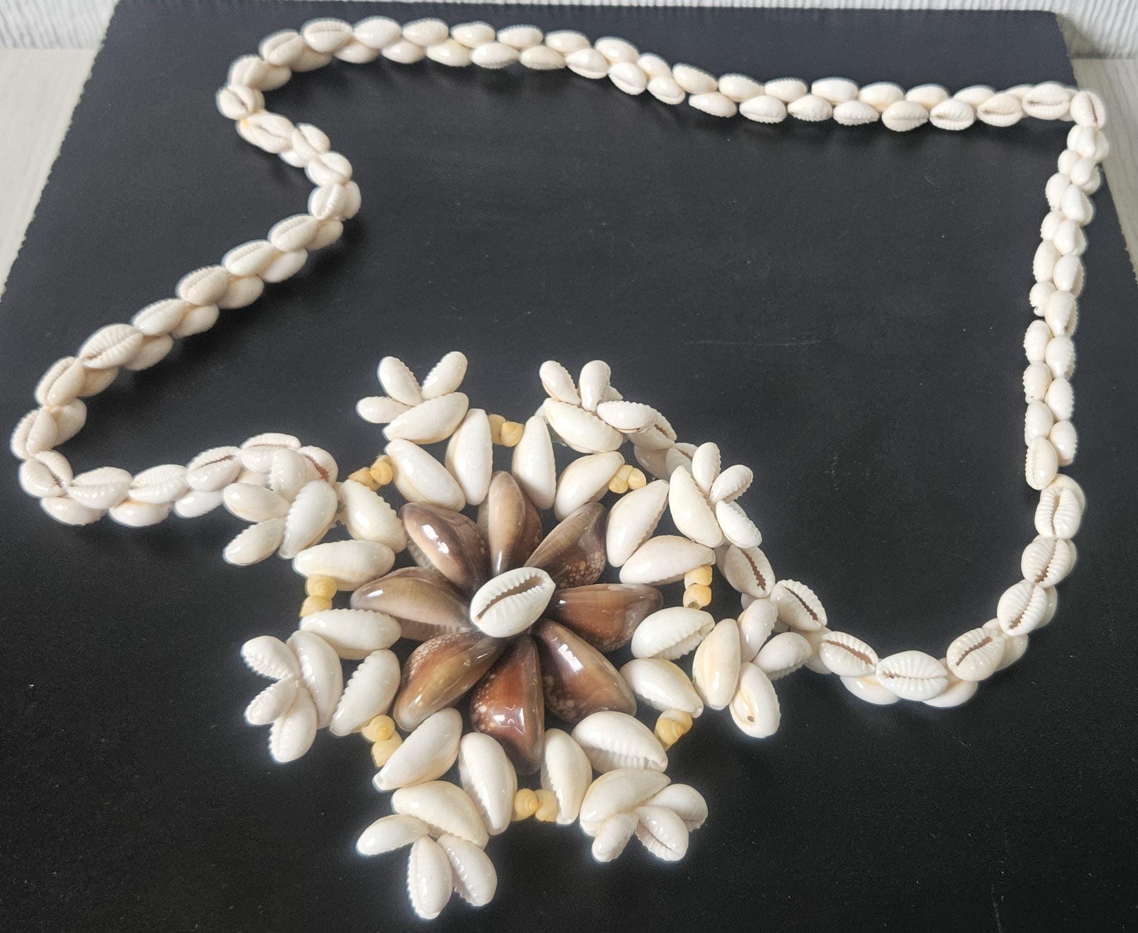 Vintage Huge Oversized Cowrie Shell Pendant Necklace Statement Boho Huge Oversized Pendant 1970s Style Hawian