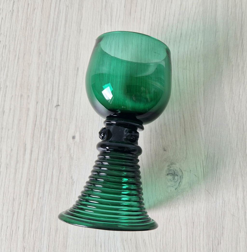 Early 19th Century English Lead Bristol Green Roemer Coiled Foot Wine Glass C.1830