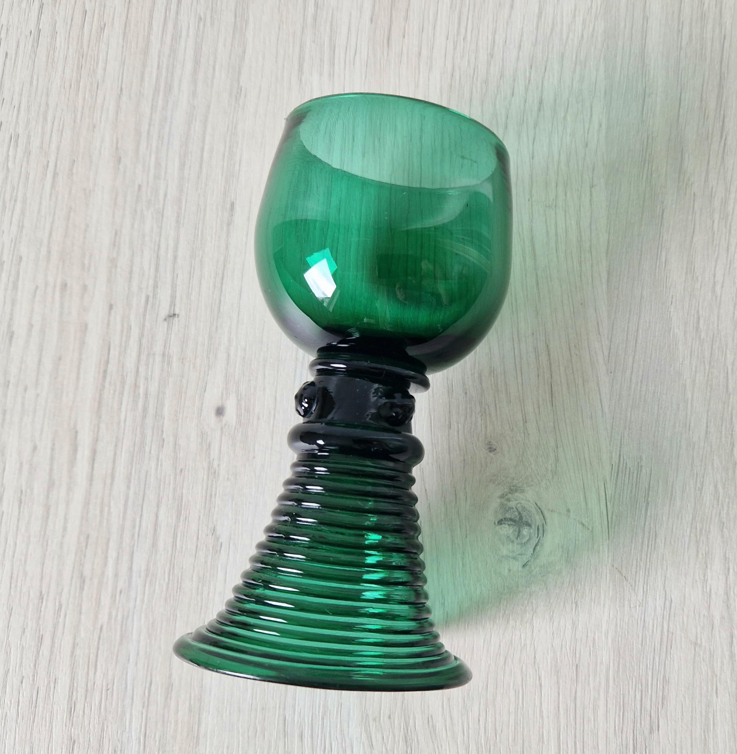 Early 19th Century English Lead Bristol Green Roemer Coiled Foot Wine Glass C.1830