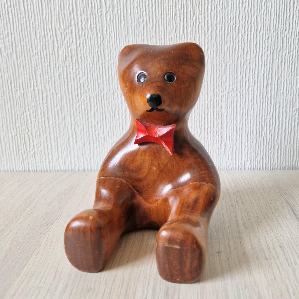 Vintage Stylised Carved Plum Wood Teddy Bear Figure 14cm