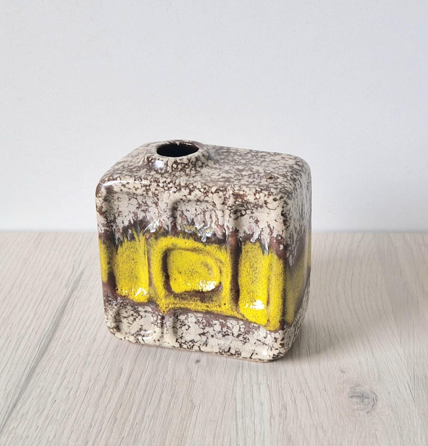 Vintage 1960's Strehla Yellow Fat Lava Block Chimney Vase GDR East German