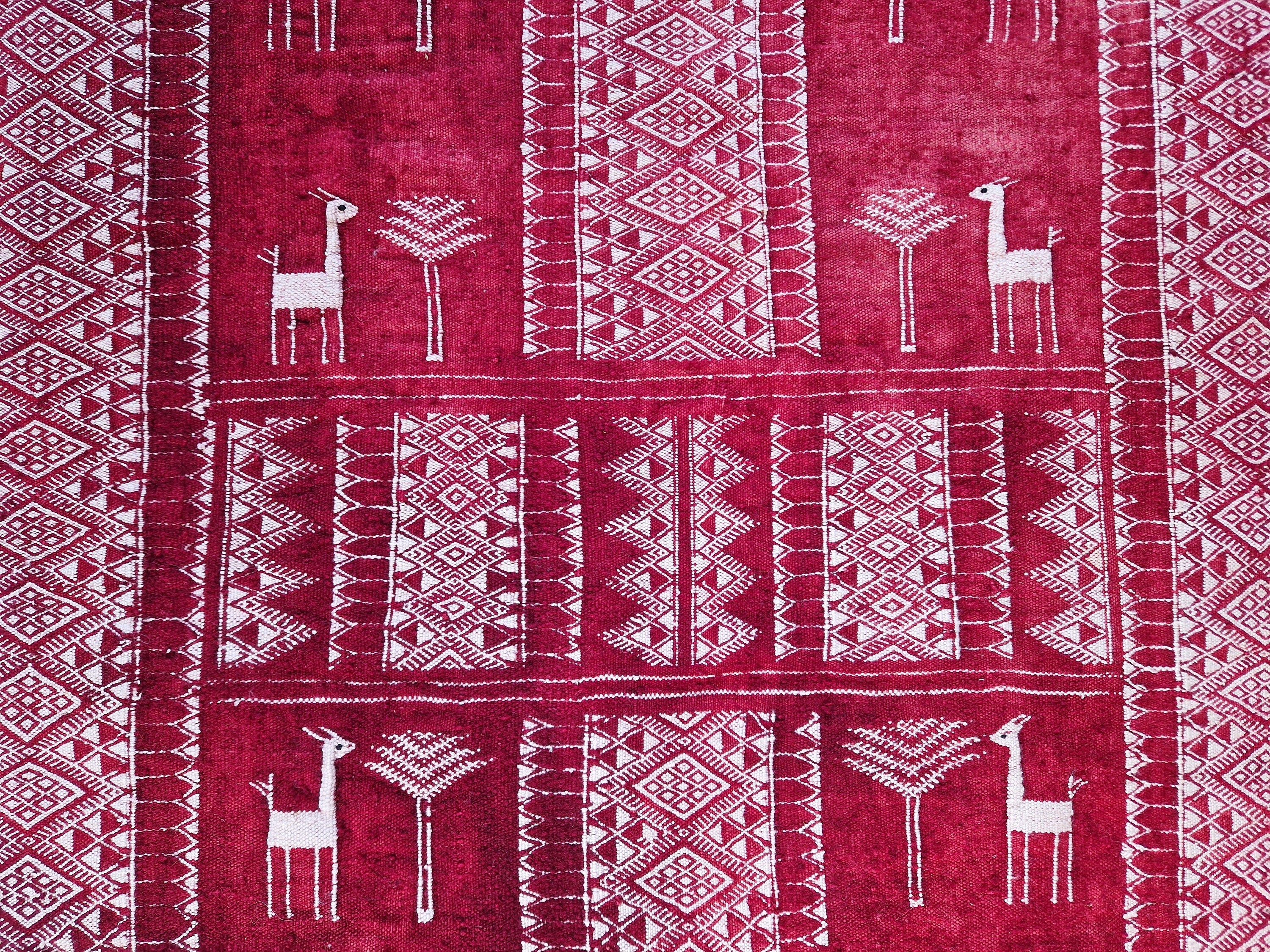 Antique Tunisian Wedding Shawl: Woven Wool Blanket, Animal Motifs, Tribal Art