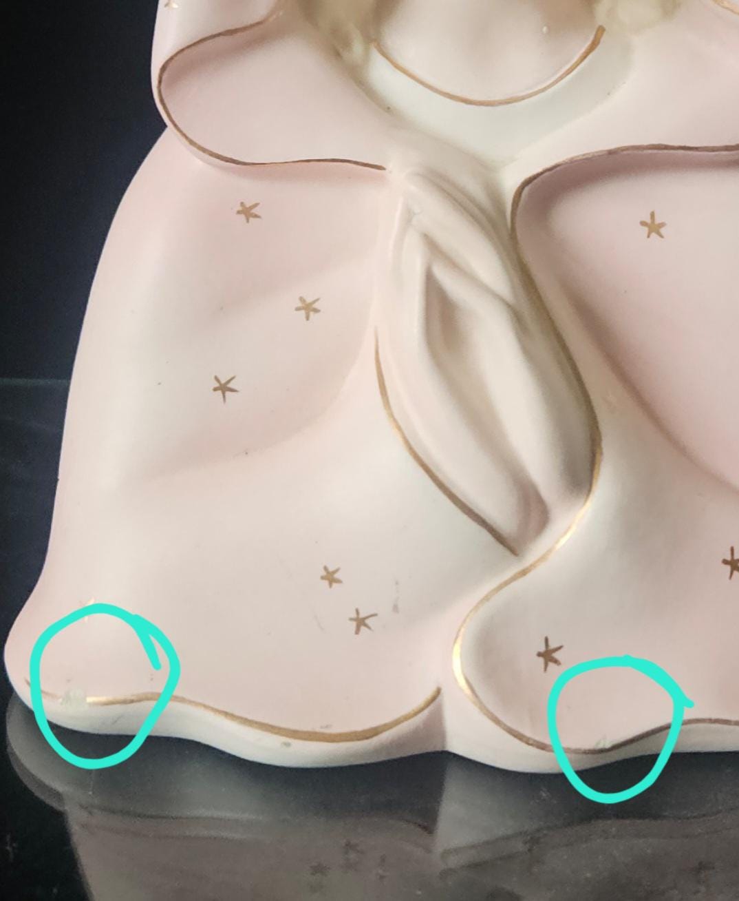 Vintage Virgin Mary Praying Madonna Figure Italian Porcelain Ornament Pink & Gold (17cm) Religous Gift