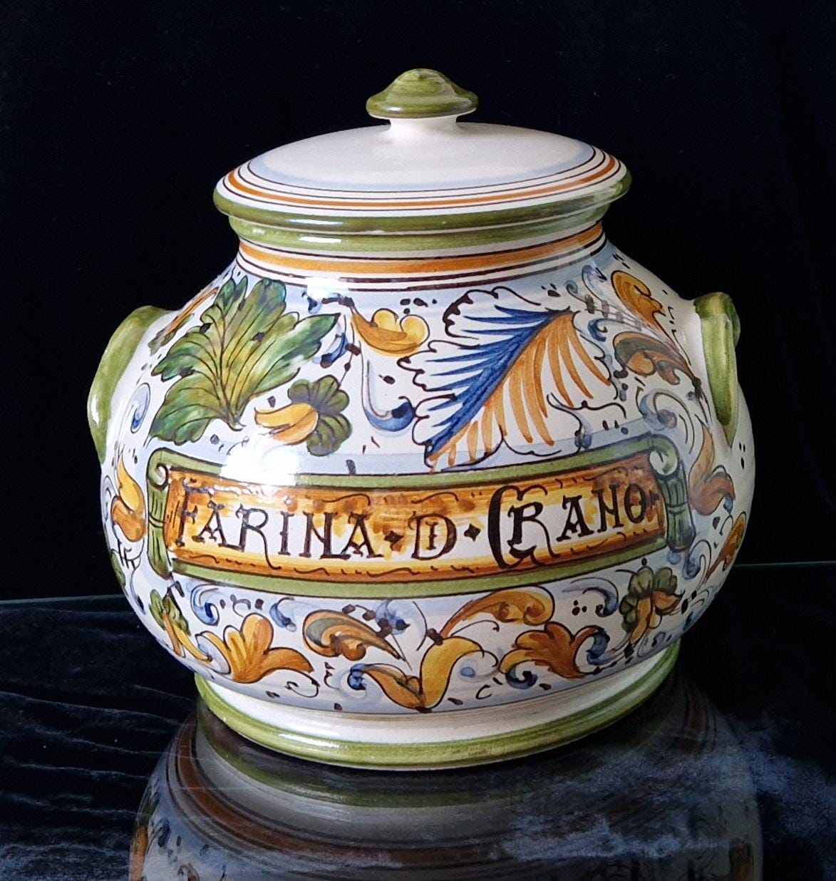 Vintage Italian Deruta Majolica Lidded Flour Jar